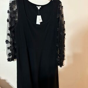 CATO Black Dress with Floral Mesh Sleeves